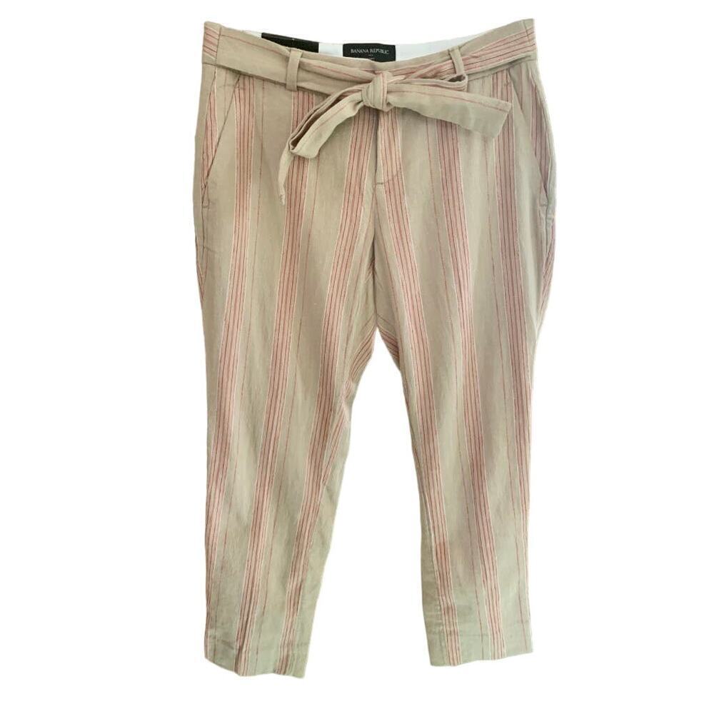 New Banana Republic Avery Tie Waist Stripe Linen Blend Ankle Pants 00 Petite